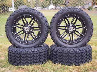 14 Inch Machined Moto Golf Cart Wheels With 23x10-14 All Terrain Tires, Set of 4