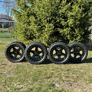 14 Inch Glossy Black Warrior Golf Cart Wheels With 23x10-14 All Terrain Tires, Set of 4