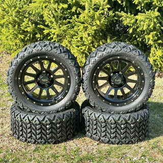 14 Inch Glossy Black Cascade Golf Cart Wheels With 23x10-14 All Terrain Tires, Set of 4