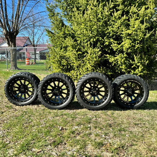 14 Inch Glossy Black Cascade Golf Cart Wheels With 23x10-14 Street Tires, Set of 4