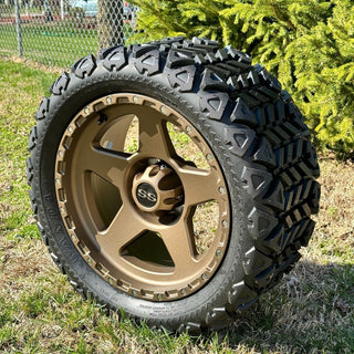 14 Inch Matte Bronze Warrior Golf Cart Wheels With 23x10-14 All Terrain Tires, Set of 4