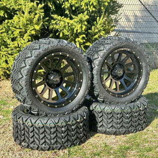 14 Inch Glossy Black Cascade Golf Cart Wheels With 23x10-14 All Terrain Tires, Set of 4