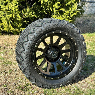 14 Inch Glossy Black Cascade Golf Cart Wheels With 23x10-14 All Terrain Tires, Set of 4