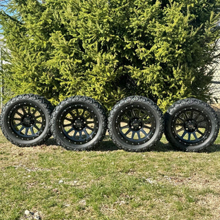 14 Inch Glossy Black Cascade Golf Cart Wheels With 23x10-14 All Terrain Tires, Set of 4