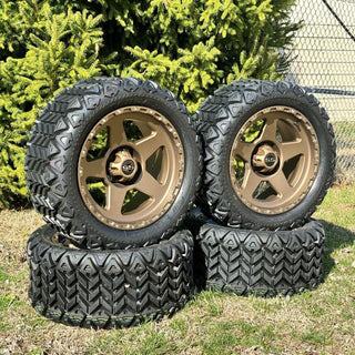 14 Inch Matte Bronze Warrior Golf Cart Wheels With 23x10-14 All Terrain Tires, Set of 4