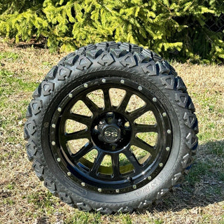 14 Inch Glossy Black Cascade Golf Cart Wheels With 23x10-14 All Terrain Tires, Set of 4