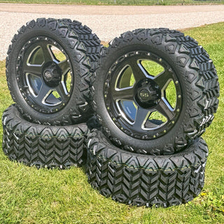 14 Inch Milled Warrior Golf Cart Wheels With 23x10-14 All Terrain Tires, Set of 4