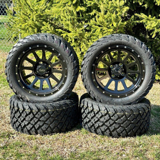 14 Inch Glossy Black Cascade Golf Cart Wheels With 23x10-14 Street Tires, Set of 4