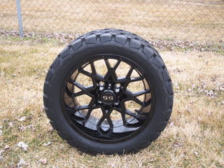 14 Inch Glossy Black Fusion Golf Cart Wheels With 22x10-14 Street Tires, Set of 4