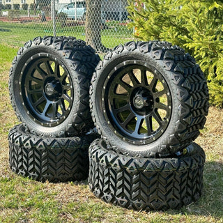 14 Inch Glossy Black Cascade Golf Cart Wheels With 23x10-14 All Terrain Tires, Set of 4