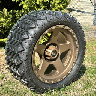 14 Inch Matte Bronze Warrior Golf Cart Wheels With 23x10-14 All Terrain Tires, Set of 4