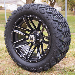 14 Inch Machined Moto Golf Cart Wheels With 23x10-14 All Terrain Tires, Set of 4