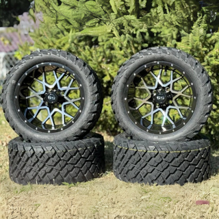 14 Inch Machined Fusion Golf Cart Wheels With 23x10-14 Street Tires, Set of 4