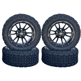 Golf Cart 14" Black Huntsman Wheels & 23x10-14 All Terrain Tires, EZGO/Club Car