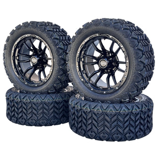 Golf Cart 14" Black Huntsman Wheels & 23x10-14 All Terrain Tires, EZGO/Club Car