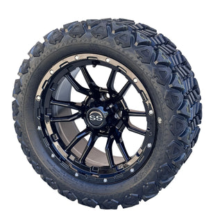 Golf Cart 14" Black Huntsman Wheels & 23x10-14 All Terrain Tires, EZGO/Club Car