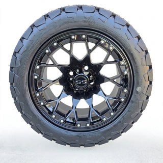 14" Glossy Black Golf Cart Wheels/ Tires 22x10-14 All Terrain, EZGO/Club Car/YMH