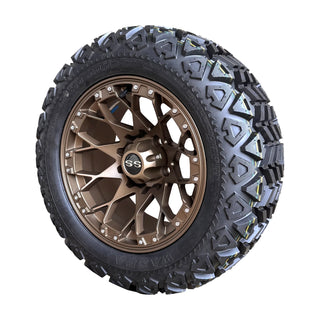 4x Golf Cart Wheel 14X7 Bronze Aggressor on 23" All Terrain Tire, EZGO Club Car