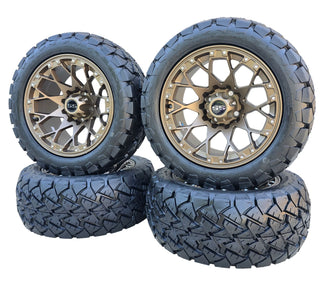 14" Matte Bronze Golf Cart Wheel Tire Combo 22x10-14 All Terrain, EZGO Club Car