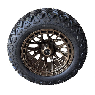 4x 14" Golf Cart Wheels Bronze Defender On 23" A/T Tires DOT, EZGO/Club Car/YMH