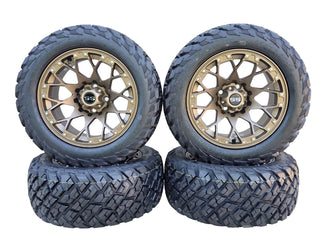 Golf Cart 14x7 Matte Bronze Wheels & 23" DOT All Terrain Tires EZGO/Club Car/YMH