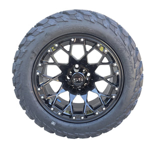 4X 14" Glossy Black Golf Cart Wheels on 23" DOT All Terrain Tires EZGO/Club Car