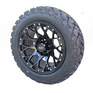 4X 14" Glossy Black Golf Cart Wheels on 23" DOT All Terrain Tires EZGO/Club Car