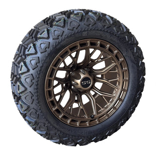 4x 14" Golf Cart Wheels Bronze Defender On 23" A/T Tires DOT, EZGO/Club Car/YMH