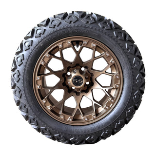 4x Golf Cart Wheel 14X7 Bronze Aggressor on 23" All Terrain Tire, EZGO Club Car