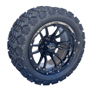 Golf Cart 14" Black Huntsman Wheels & 23x10-14 All Terrain Tires, EZGO/Club Car