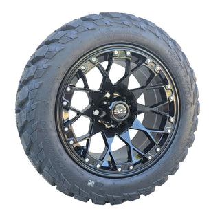 4X 14" Glossy Black Golf Cart Wheels on 23" DOT All Terrain Tires EZGO/Club Car
