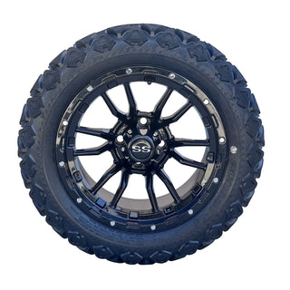 Golf Cart 14" Black Huntsman Wheels & 23x10-14 All Terrain Tires, EZGO/Club Car