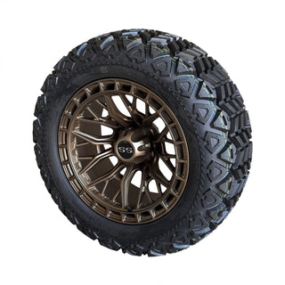 4x 14" Golf Cart Wheels Bronze Defender On 23" A/T Tires DOT, EZGO/Club Car/YMH