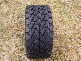 14" Black Defender Golf Cart Wheels on 22x10-14 AT Tires, EZGO/Club Car/YMH/Icon