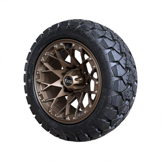 14" Matte Bronze Golf Cart Wheel Tire Combo 22x10-14 All Terrain, EZGO Club Car