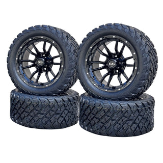 Golf Cart 14" Black Huntsman Wheels W/ 23" Street Tread Tires DOT, EZGO/Club Car