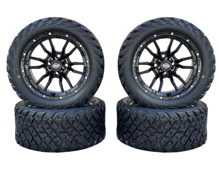 Golf Cart 14" Black Huntsman Wheels W/ 23" Street Tread Tires DOT, EZGO/Club Car