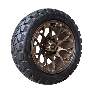 14" Matte Bronze Golf Cart Wheel Tire Combo 22x10-14 All Terrain, EZGO Club Car
