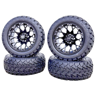 14" Glossy Black Golf Cart Wheels/ Tires 22x10-14 All Terrain, EZGO/Club Car/YMH
