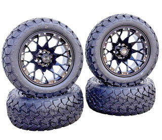 14" Glossy Black Golf Cart Wheels/ Tires 22x10-14 All Terrain, EZGO/Club Car/YMH