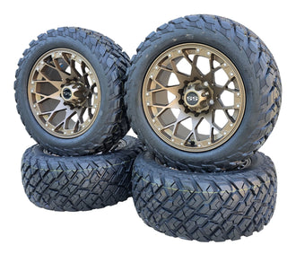 Golf Cart 14x7 Matte Bronze Wheels & 23" DOT All Terrain Tires EZGO/Club Car/YMH