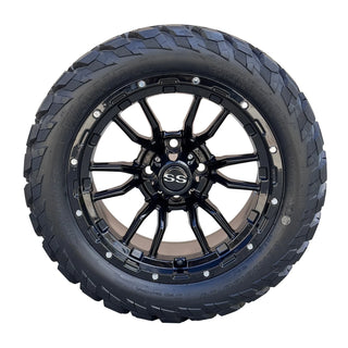 Golf Cart 14" Black Huntsman Wheels W/ 23" Street Tread Tires DOT, EZGO/Club Car