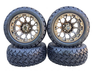 14" Matte Bronze Golf Cart Wheel Tire Combo 22x10-14 All Terrain, EZGO Club Car