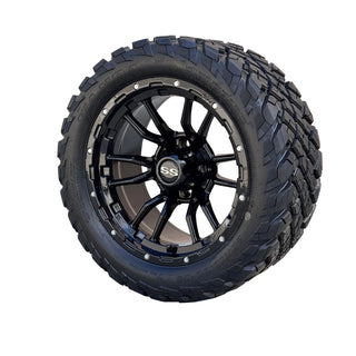 Golf Cart 14" Black Huntsman Wheels W/ 23" Street Tread Tires DOT, EZGO/Club Car
