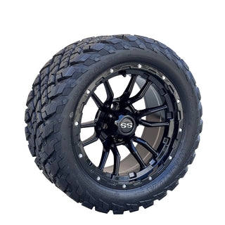 Golf Cart 14" Black Huntsman Wheels W/ 23" Street Tread Tires DOT, EZGO/Club Car