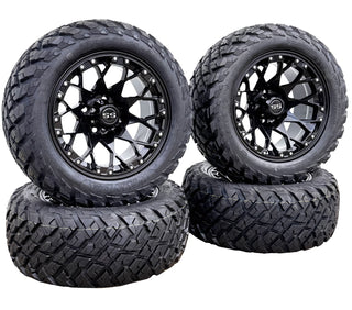 4X 14" Glossy Black Golf Cart Wheels on 23" DOT All Terrain Tires EZGO/Club Car