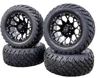 4X 14" Glossy Black Golf Cart Wheels on 23" DOT All Terrain Tires EZGO/Club Car
